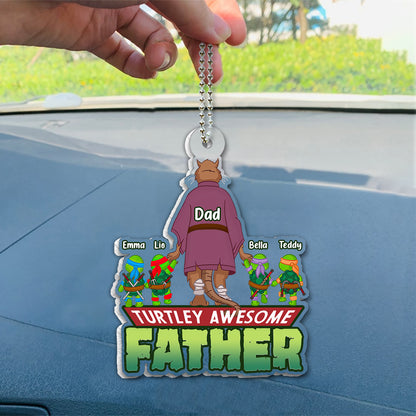 Turtley Awesome Father - Personalized Green Turtles Custom Shaped Car Ornament