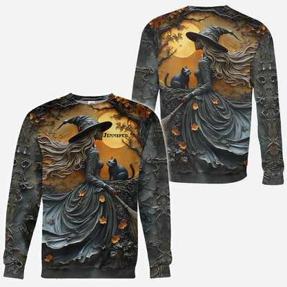 Beautiful Witch & Her Black Cat - Personalized Witch All Over Shirt