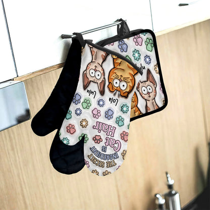 The Scret Ingredient Is Cat Hair - Personalized Cat Oven Mitts & Pot Holder Set