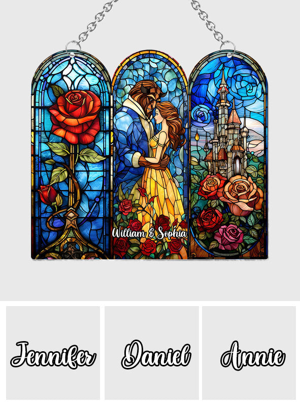 Princess & The Beast Enchanted Rose & Castle - Personalized Beauty And The Beast Window Hanging Suncatcher Ornament