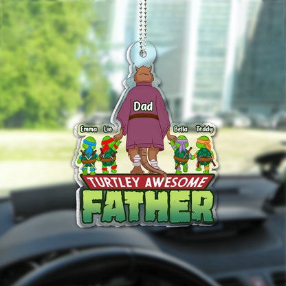 Turtley Awesome Father - Personalized Green Turtles Custom Shaped Car Ornament