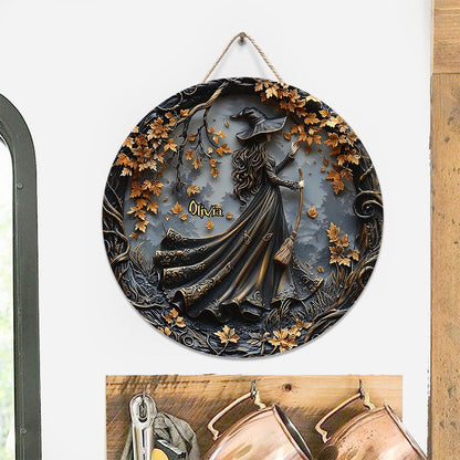 Beautiful Witch - Personalized Witch Round Wood Sign