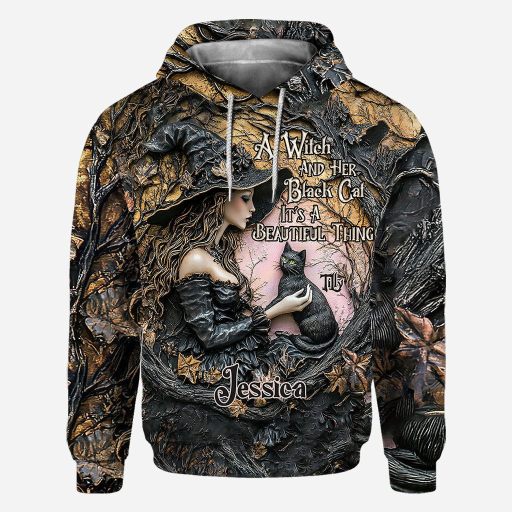 A Witch And Her Black Cat It's A Beautiful Thing - Personalized Witch All Over Shirt