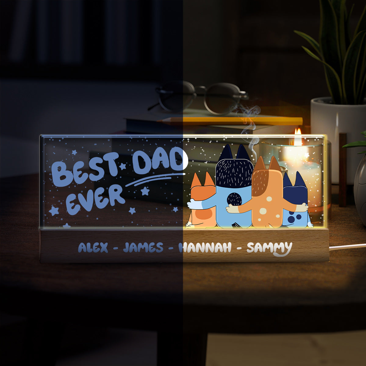 Best Dad Ever Cool Blue Dog - Personalized Father Custom LED Night Light
