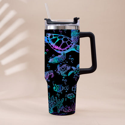 Sea Turtles Custom Name - Personalized Turtle Tumbler With Handle