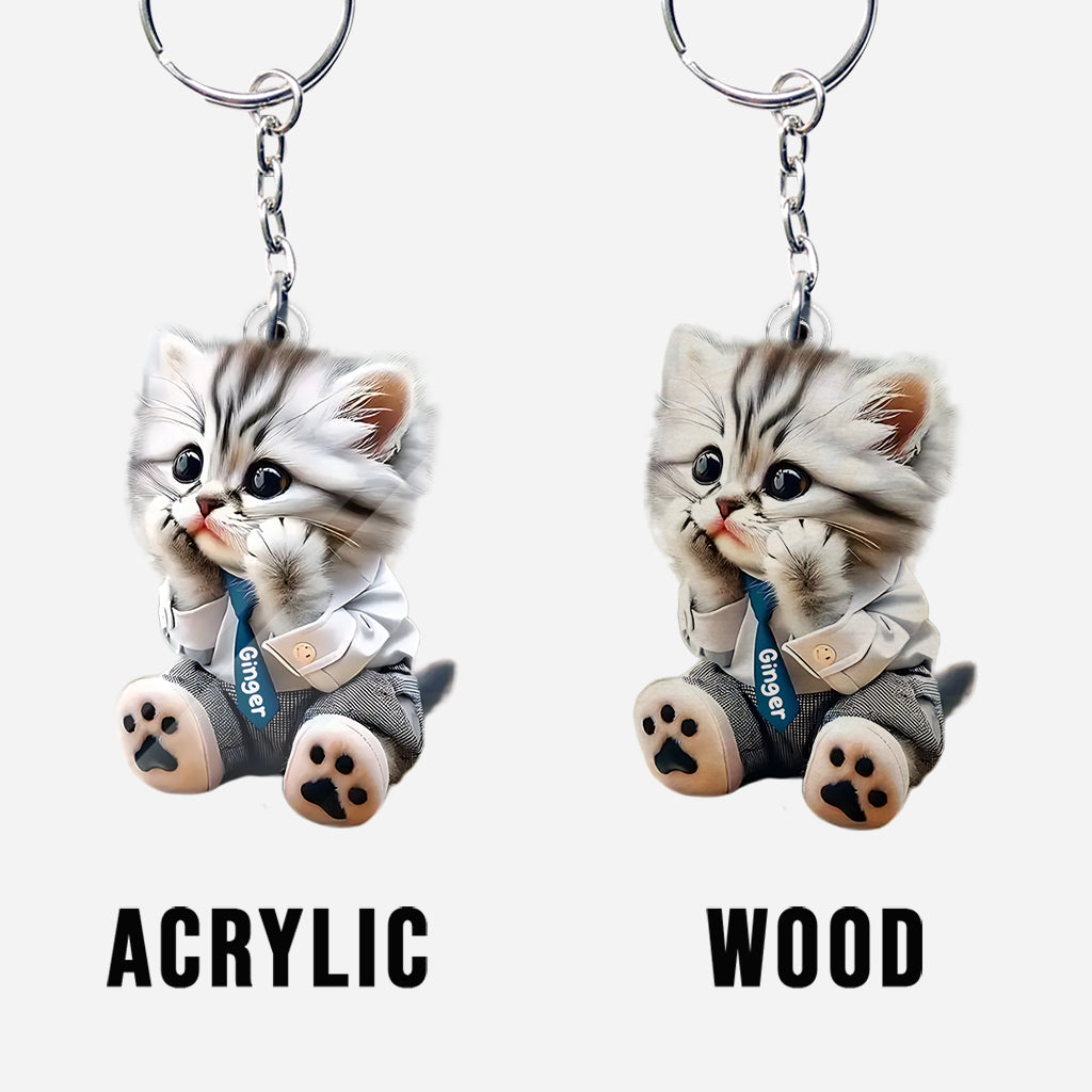 Cute Cat - Personalized Cat Custom Shaped Keychain