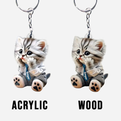 Cute Cat - Personalized Cat Custom Shaped Keychain