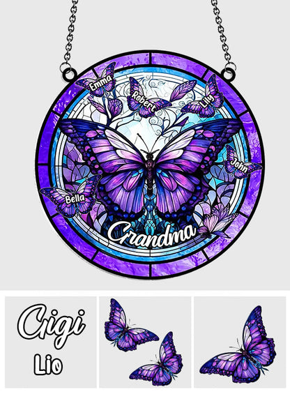 Grandma Butterflies - Personalized Grandma Window Hanging Suncatcher Ornament