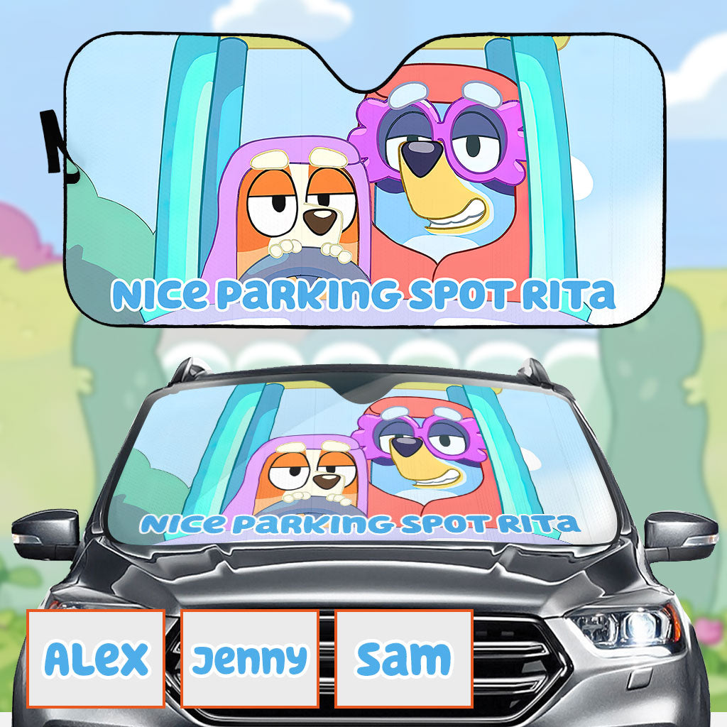 Nice Parking Spot Cool Blue Dog - Personalized Car Sunshade