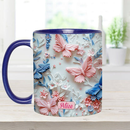 Pink And Blue Butterflies - Personalized Butterfly Accent Mug