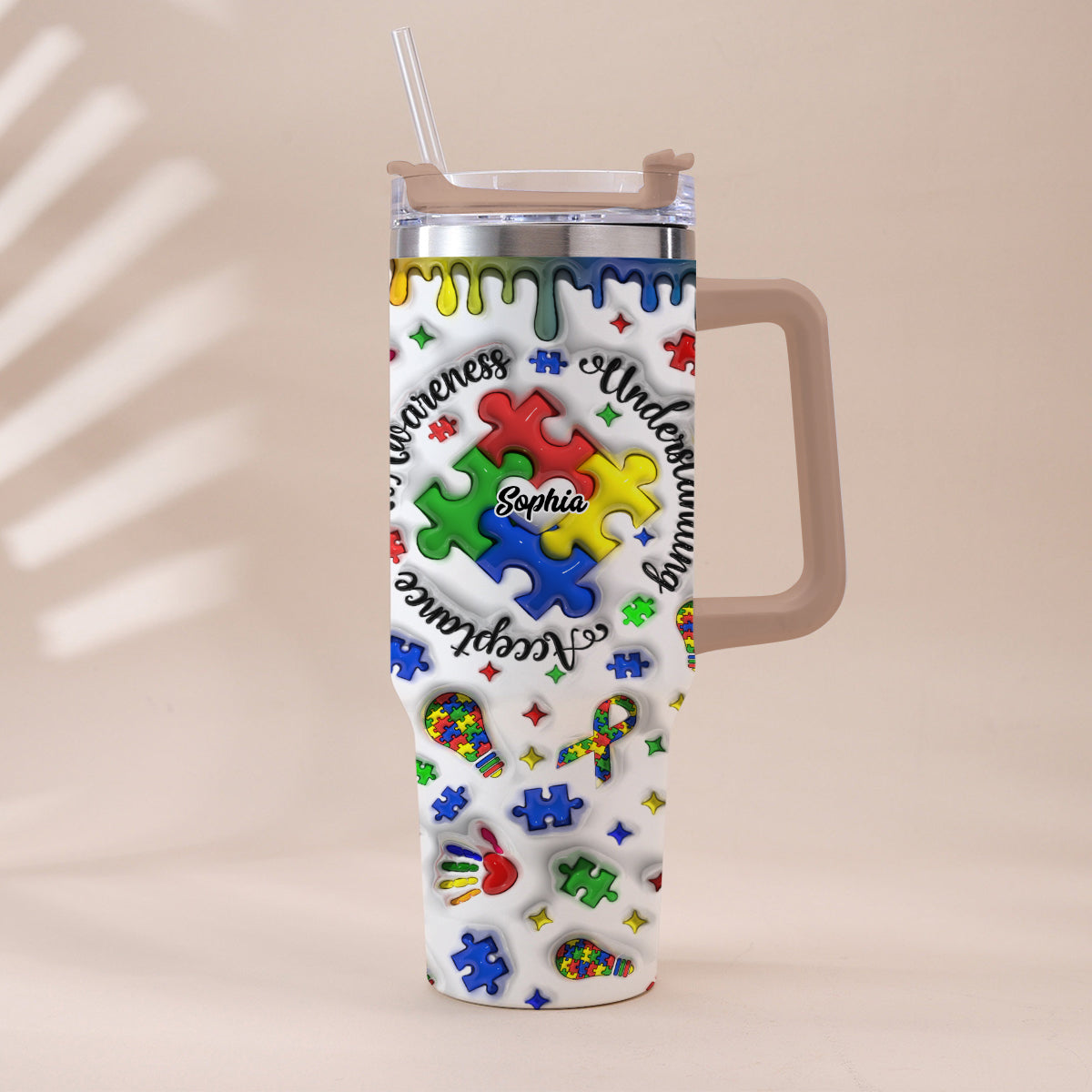 Autism Awareness - Personalized Autism Awareness Tumbler With Handle