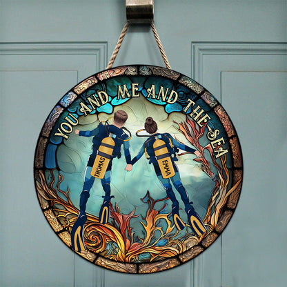 You & Me And The Sea - Personalized Scuba Diving Round Wood Sign