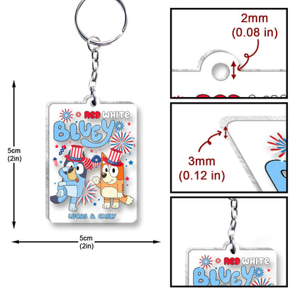 Red White Blue 4th of July - Personalized Transparent Keychain