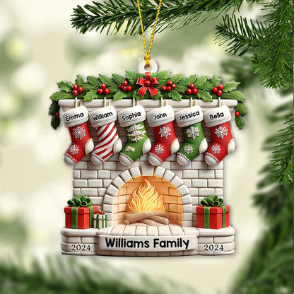 Stockings on Fireplace - Personalized Family Ornament