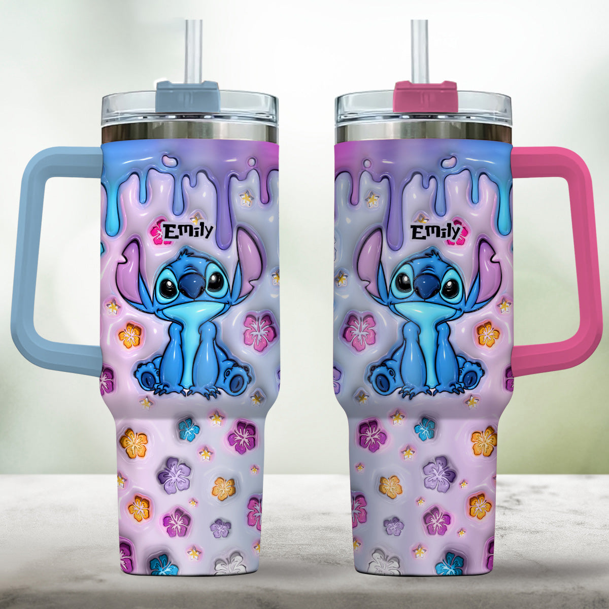 Blue Pink Ohana - Personalized Ohana Tumbler With Handle