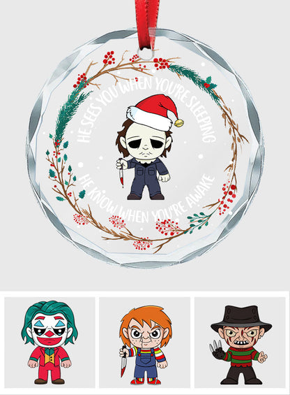 Horror Movies Characters Funny Christmas Ornament - Personalized Round Shaped Glass Ornament