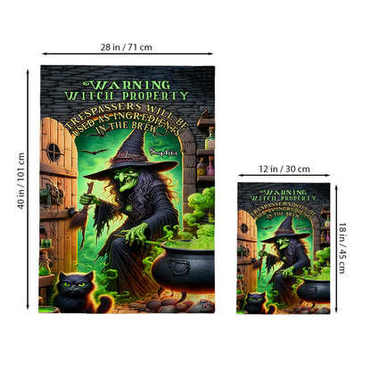 Warning Witch Property - Personalized Witch Garden Flag