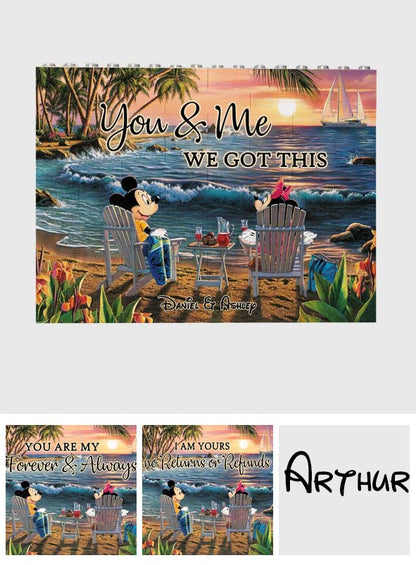 Couple Beach Tropical Landscape - Personalized Mouse One-sided Horizontal Rectangle Building Brick Blocks