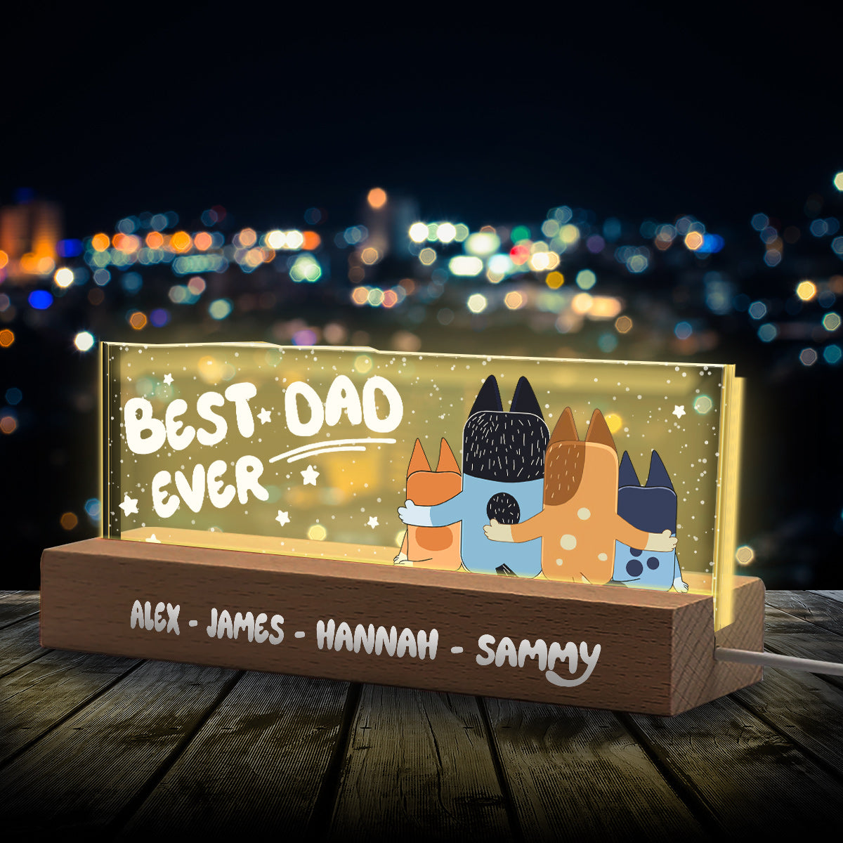 Best Dad Ever Cool Blue Dog - Personalized Father Custom LED Night Light