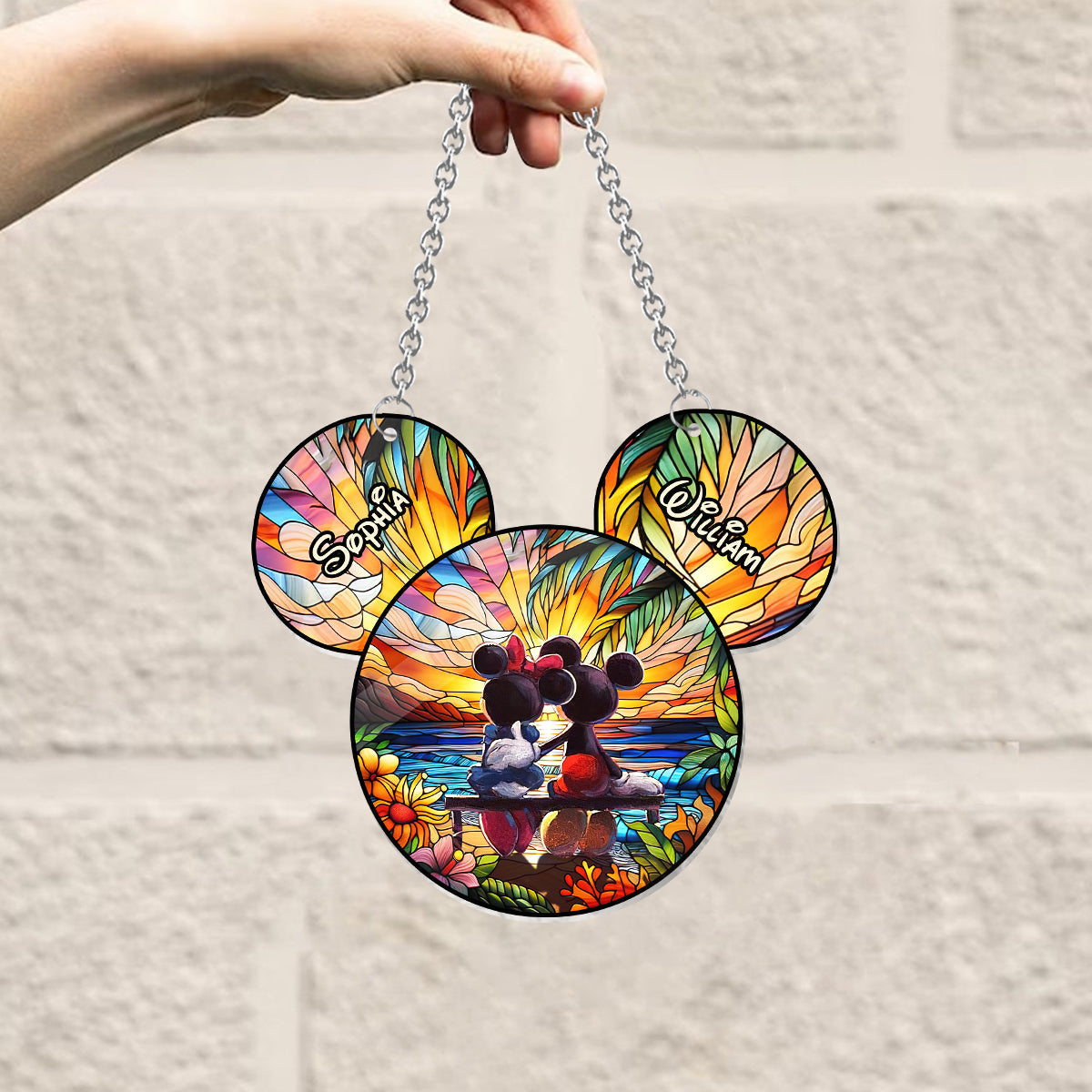 Romantic Sunset - Personalized Mouse Window Hanging Suncatcher Ornament
