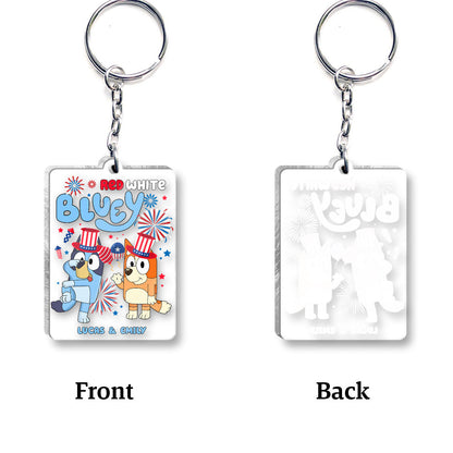 Red White Blue 4th of July - Personalized Transparent Keychain