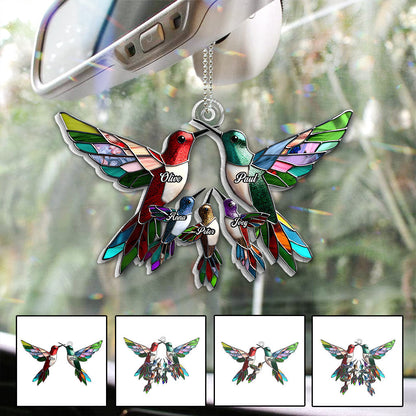 Family Members Hummingbirds Beautiful Birds - Personalized Family Custom Shaped Car Ornament