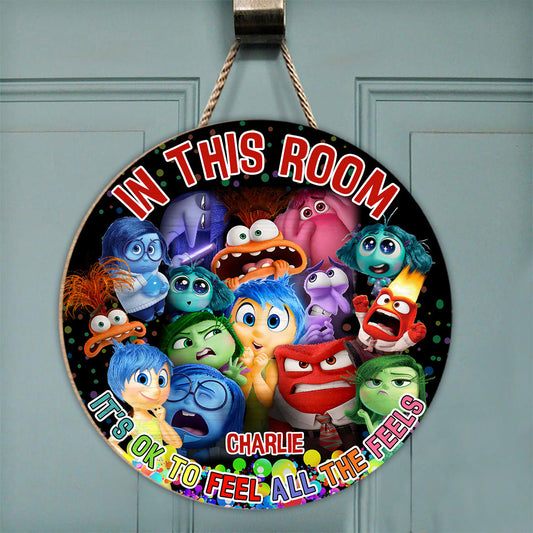 In This Room It's OK - Personalized Round Wood Sign