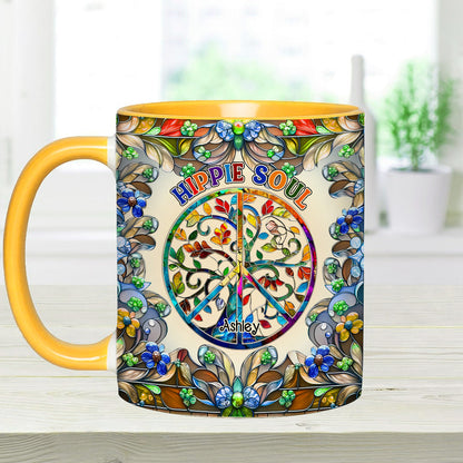It's A Beautiful World Tree Of Life Peace Sign - Personalized Hippie Accent Mug