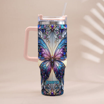Love Butterflies - Personalized Butterfly Tumbler With Handle