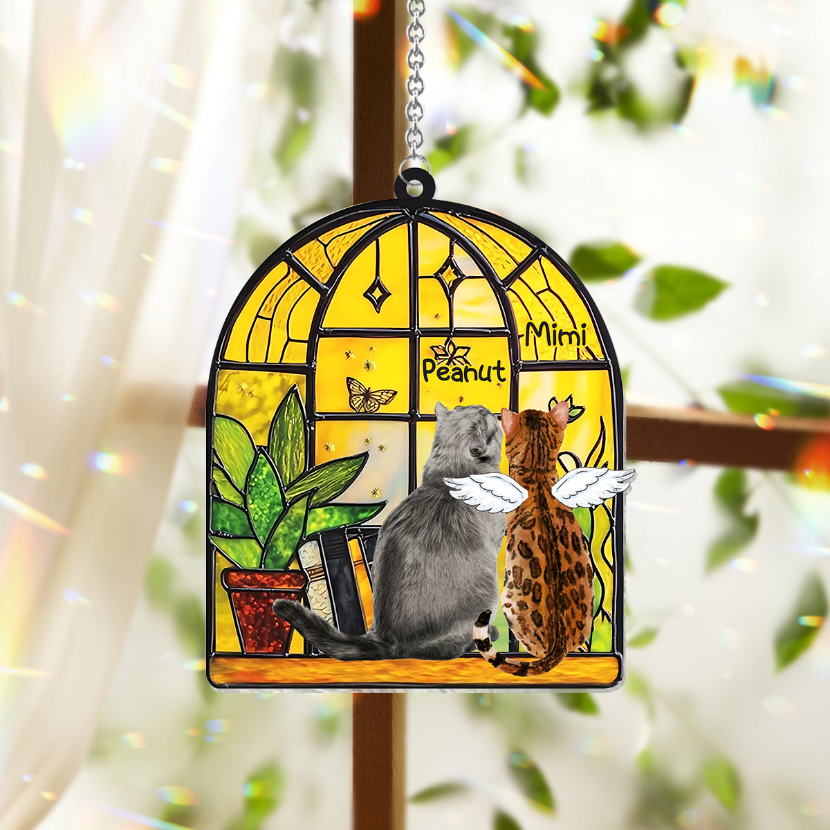 Stunning Cats By The Window - Personalized Cat Window Hanging Suncatcher Ornament