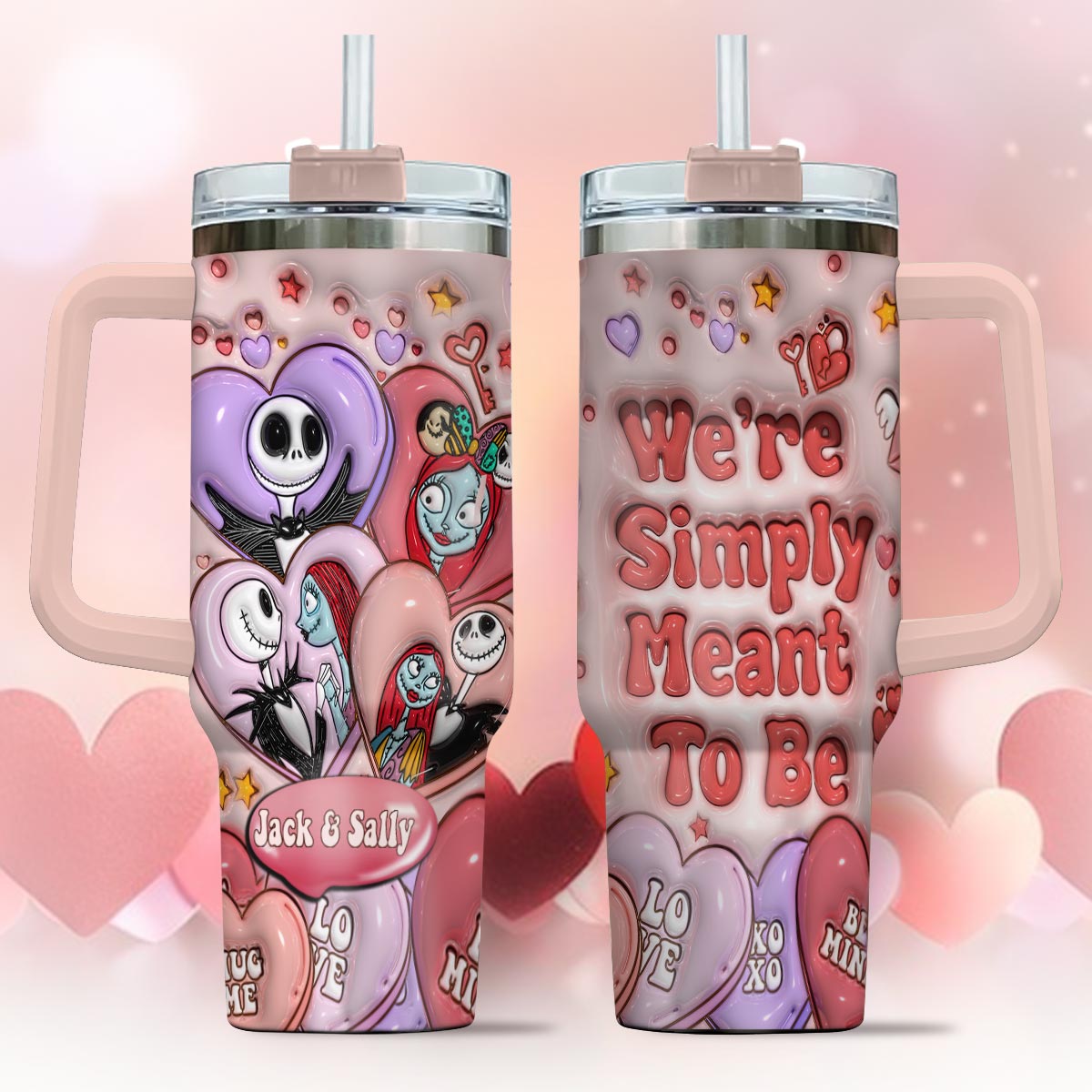 We're Simply Meant To Be Nightmare Couple - Personalized Nightmare Tumbler With Handle