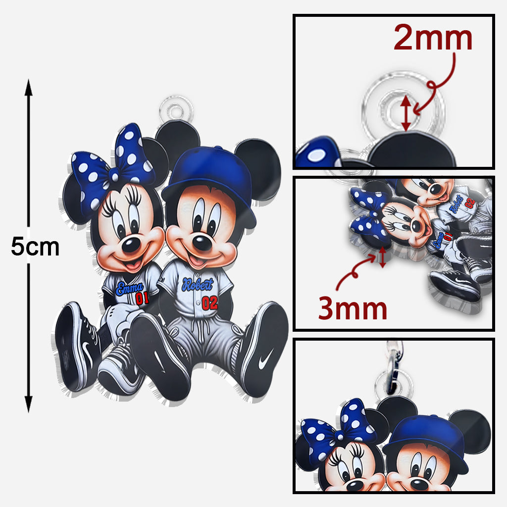 Mouse Couple Baseball - Personalized Baseball Custom Shaped Keychain