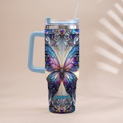 Love Butterflies - Personalized Butterfly Tumbler With Handle