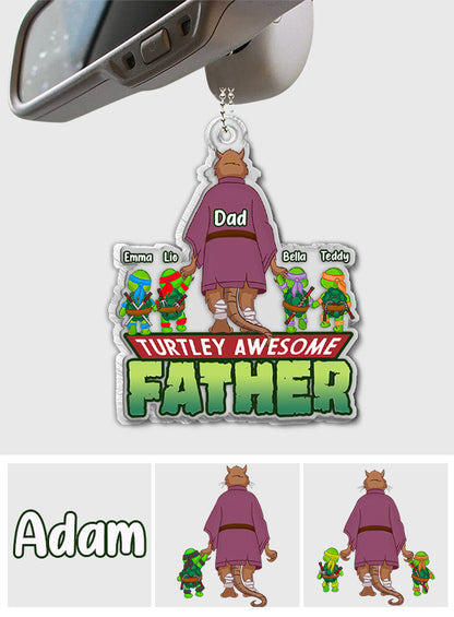 Turtley Awesome Father - Personalized Green Turtles Custom Shaped Car Ornament
