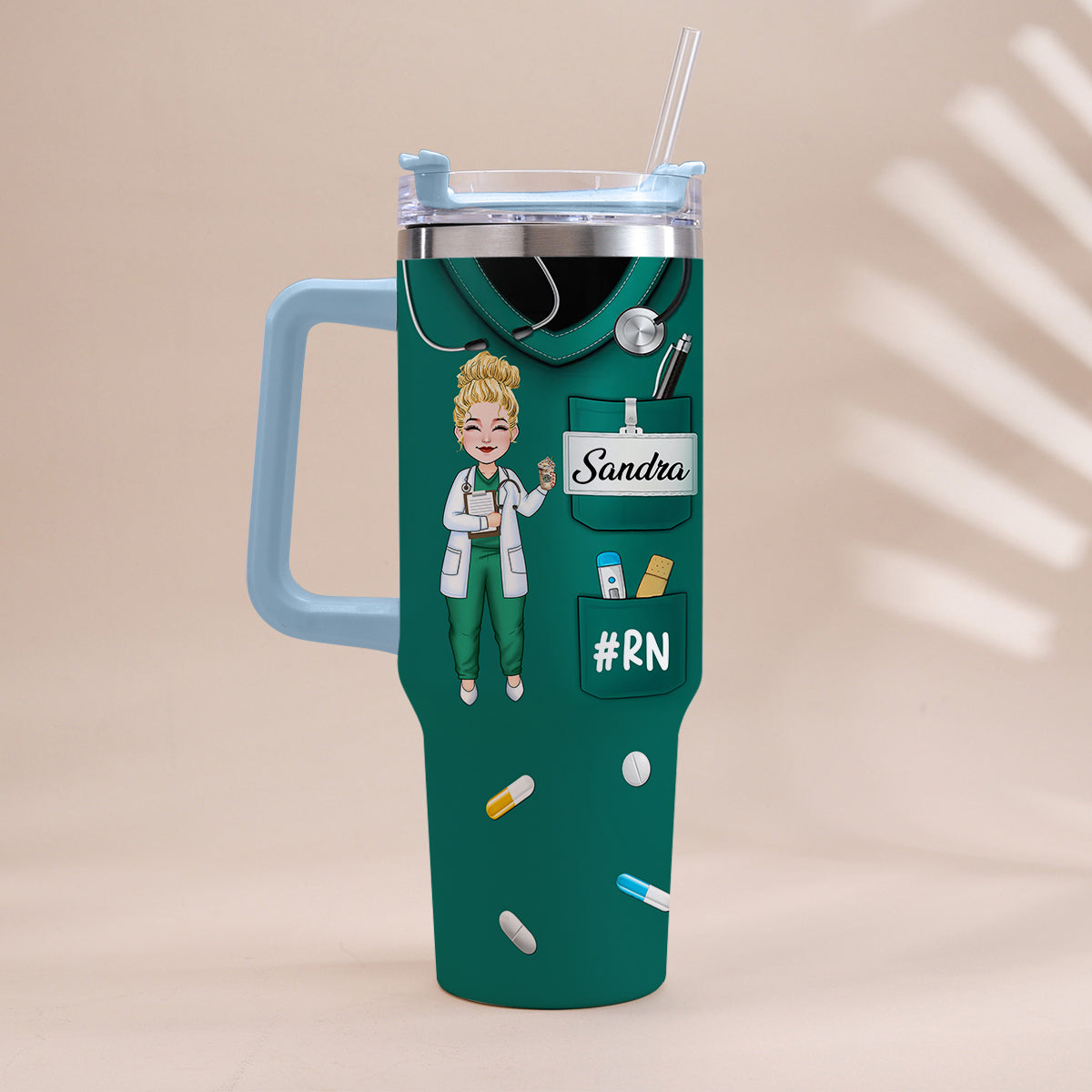 Nurse Nutrition Facts - Personalized Nurse Tumbler With Handle