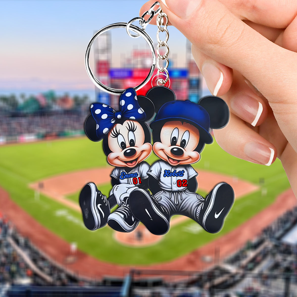 Mouse Couple Baseball - Personalized Baseball Custom Shaped Keychain