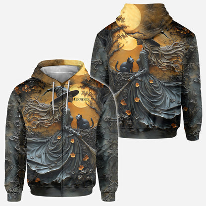 Beautiful Witch & Her Black Cat - Personalized Witch All Over Shirt