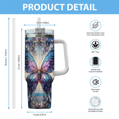 Love Butterflies - Personalized Butterfly Tumbler With Handle