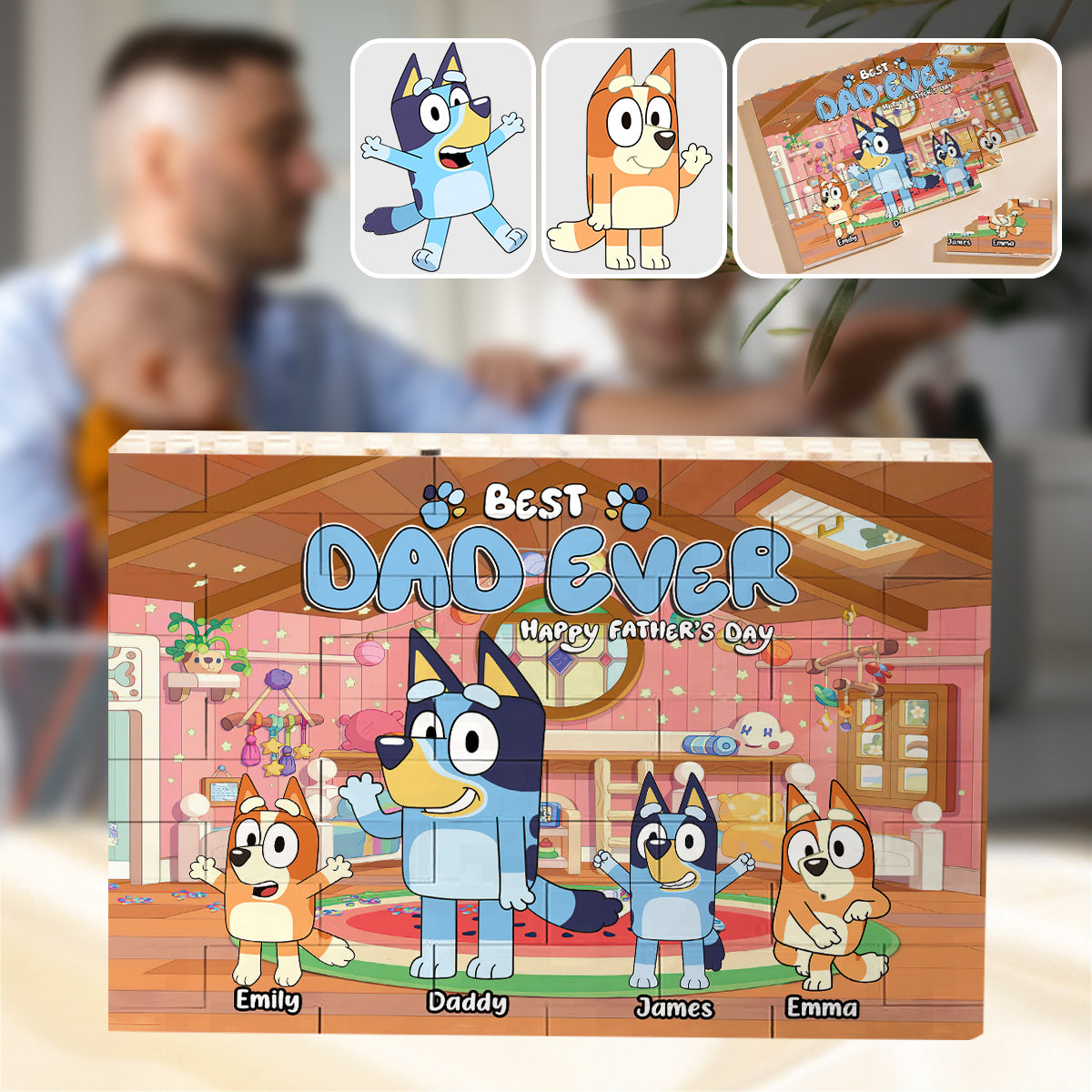 Best Dad Ever - Personalized Father One-sided Horizontal Rectangle Building Brick Blocks