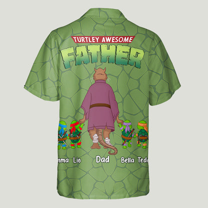 Turtley Awesome Father - Personalized Green Turtles Hawaiian Shirt