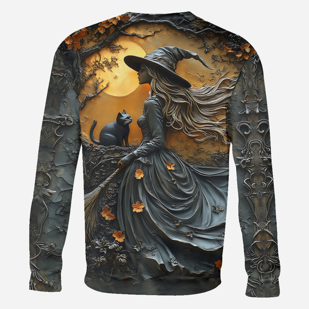 Beautiful Witch & Her Black Cat - Personalized Witch All Over Shirt