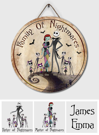 Family Mother Father Of Nightmares - Personalized Nightmare Round Wood Sign
