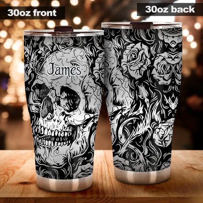 Shinny Grey Skull - Personalized Skull Tumbler