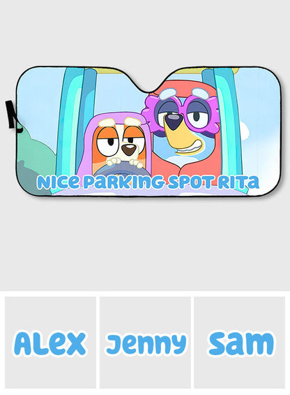 Nice Parking Spot Cool Blue Dog - Personalized Car Sunshade