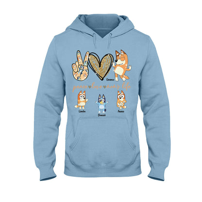 Peace Love Mom's Life Cool Blue Dog - Personalized Mother T-shirt And Hoodie