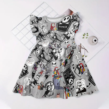 The Nightmare Is Here - Personalized Nightmare Kid Ruffle Sleeve Dress