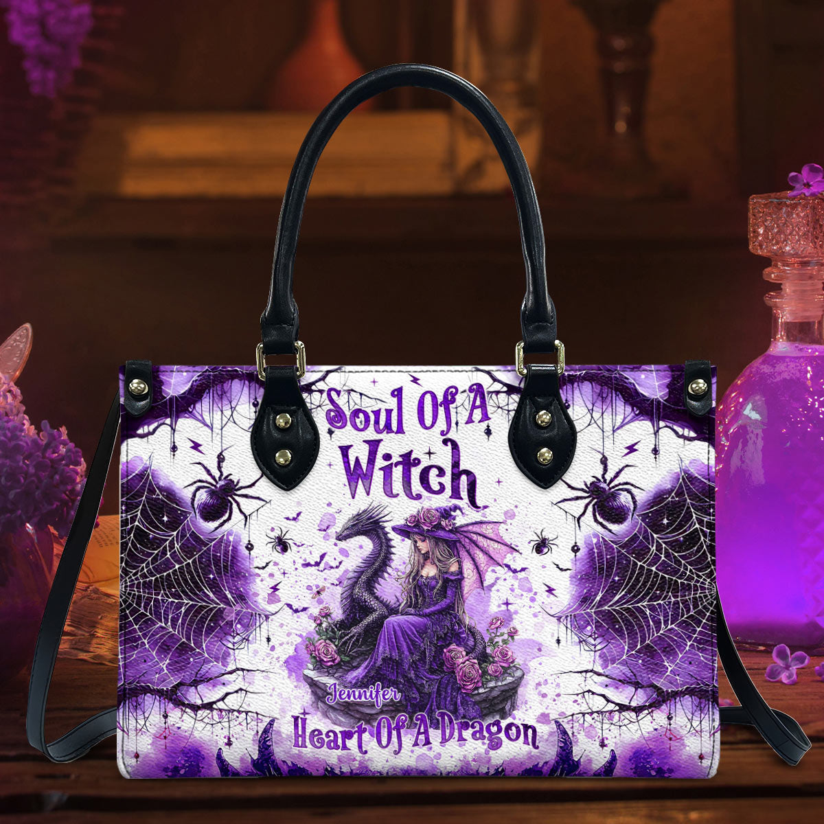 Soul Of A Witch Heart Of A Dragon - Personalized Witch Leather Handbag
