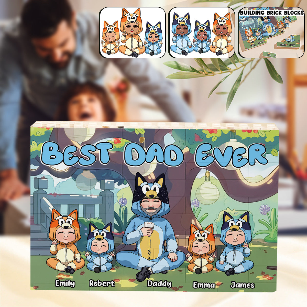 Best Dad Ever - Personalized Father One-sided Horizontal Rectangle Building Brick Blocks