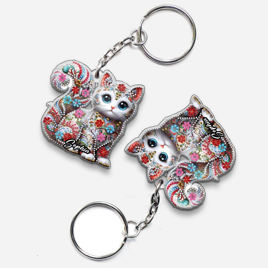Beautiful Cat - Personalized Cat Custom Shaped Keychain