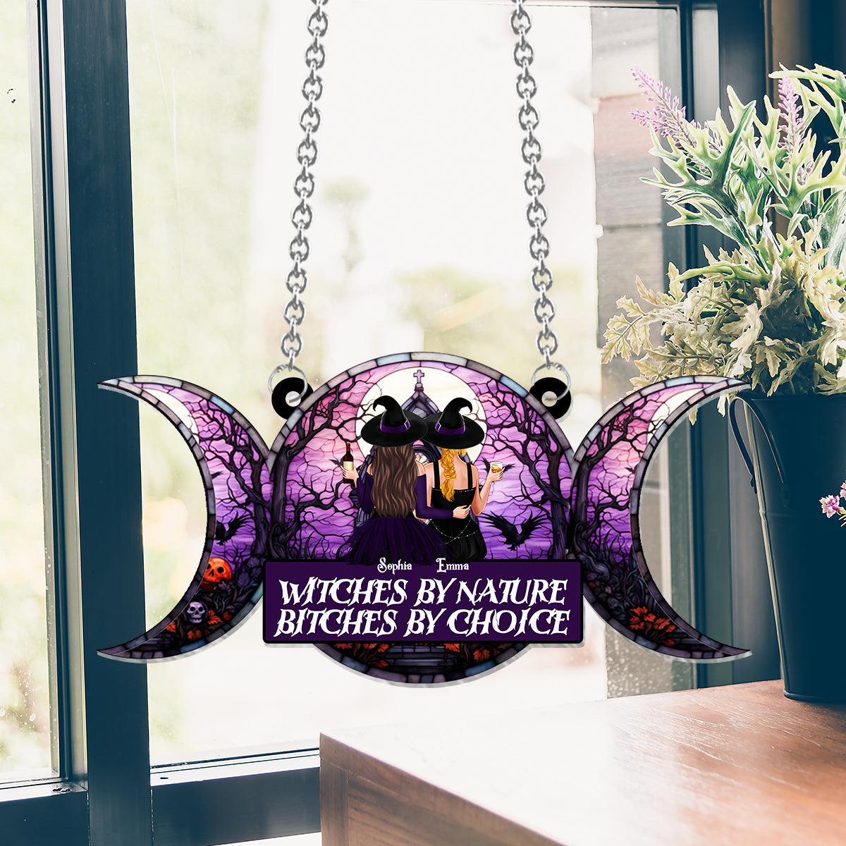 We Are Not Sugar & Spice - Personalized Witch Window Hanging Suncatcher Ornament